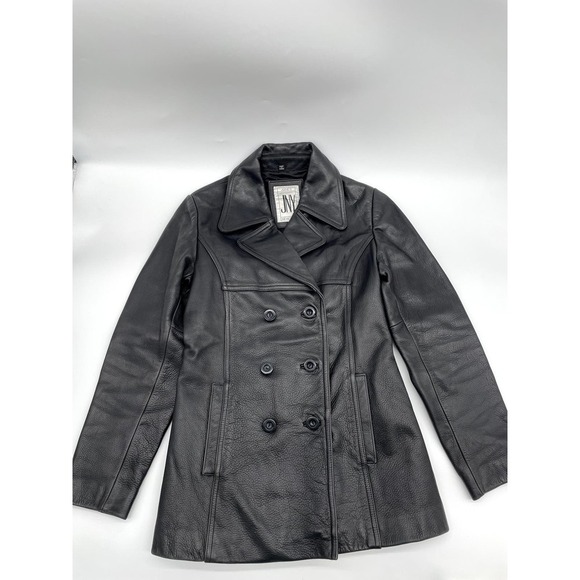 Jones New York Jackets & Blazers - Vintage 90s Jones New York JNY Black Leather Jacket Button Moto Coat